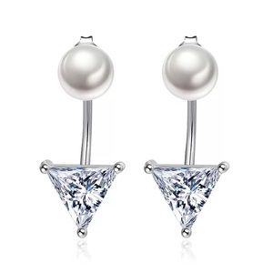 925 Sterling Pearl triangle earrings